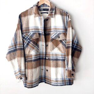 Zara Plaid Shacket Oversized Lumberjack Button Shirt Jacket Plaid M Cabincore